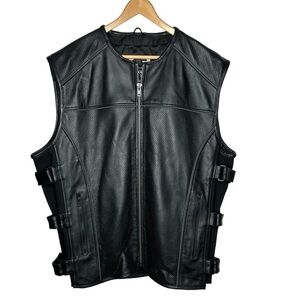 Z1R Men’s Infiltrator Black Leather Motorcycle Vest Size 4XL Runs Smaller EUC